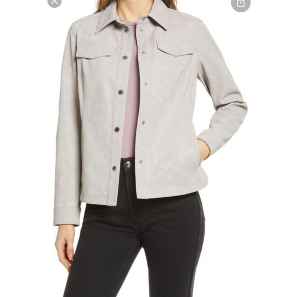 Sam Edelman Women's Faux Leather Shirt Jacket in PALE LILAC / X-Large
